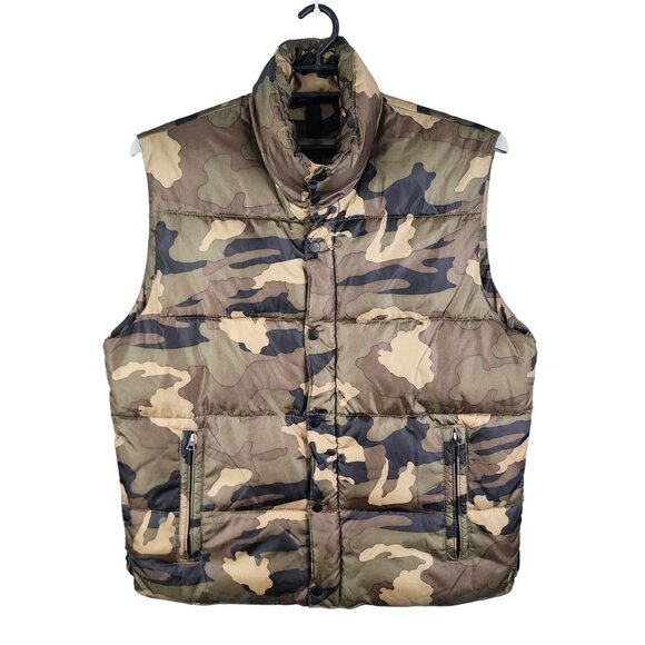 Mens Old Navy Camouflage Puffer Vest Jacket 100% Polyester Insulated Outerwear L - Picture 1 of 10